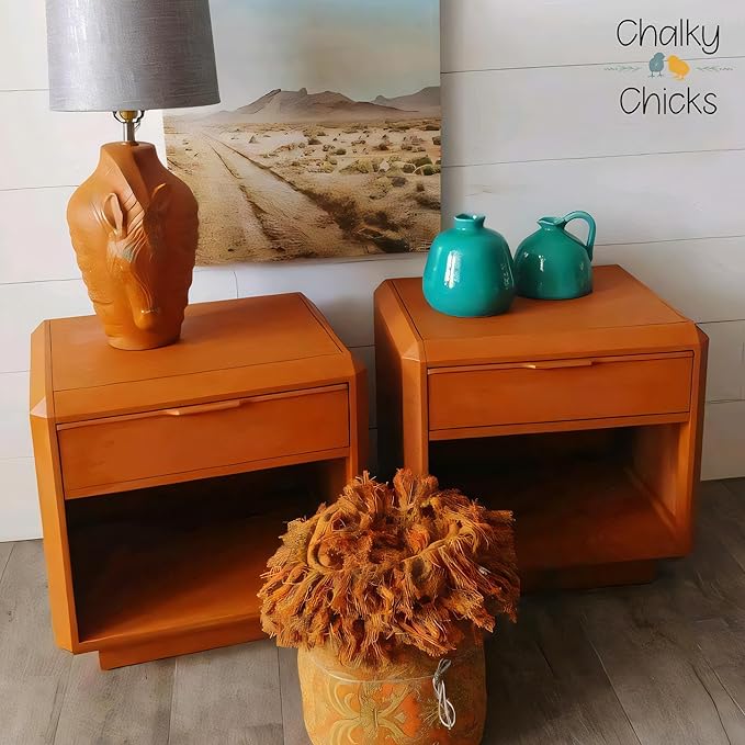 Chalky Chicks All-in-One Chalk Paint for Furniture or Cabinet - 4 Fl Oz - Matte Finish Acorn Orange for Metal, Wood Furniture Paint - No Sanding All-in-One for Home Decor & Crafts, USA Made