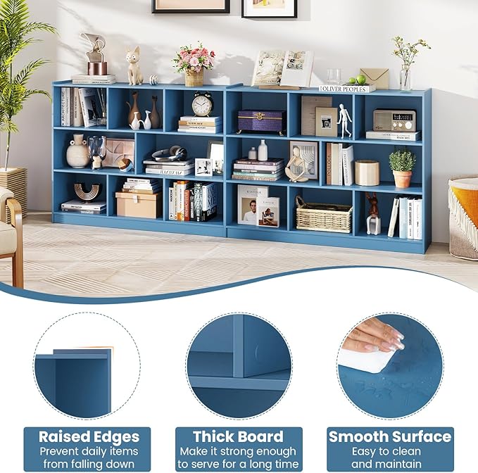 Toy Storage Organizer, 2-Tier Kids Bookshelf, 5 Cube Kids' Bookcases, Cabinets & Shelves, Wooden Toy Organizers, Small Book Shelf for Bedroom, Playroom, Classroom, Nursery (Blue, 3-Tier)
