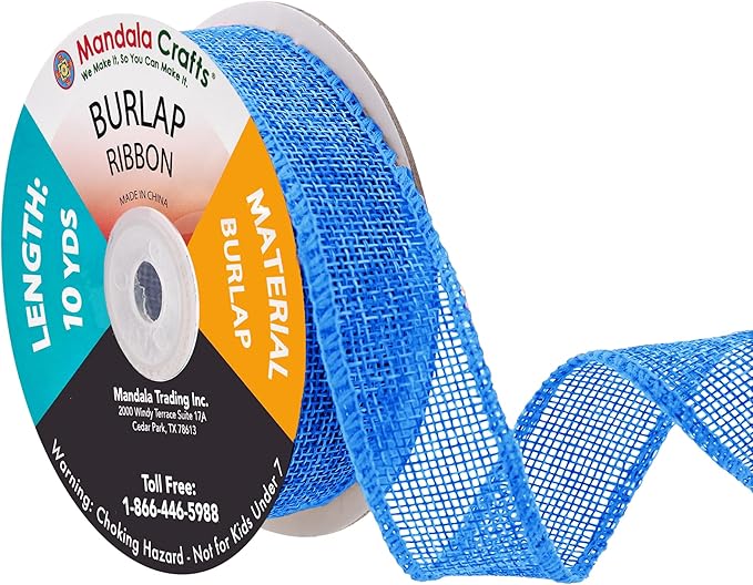 Mandala Crafts Sky Blue Burlap Ribbon 1 Inch Wide Jute Ribbons for Crafts - 20 Yds Roll Rustic Burlap Wrap Trim Ribbons for Wreaths Bows Wedding Party Decoration