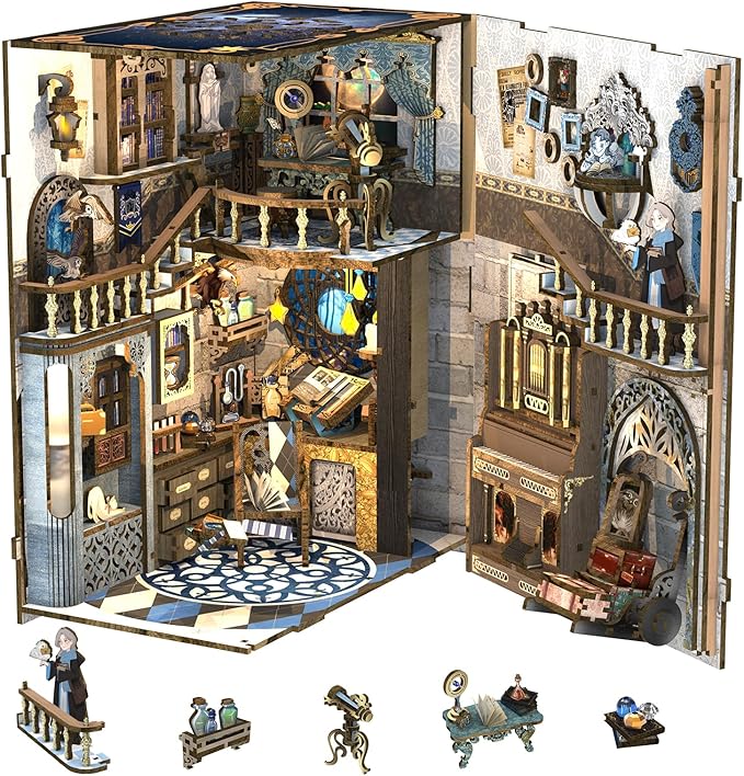 CUTEBEE Book Nook Kit - DIY Miniature House Kit for Adults and Teens, Dollhouse Booknook Tiny House Model Build Bookshelf Decor, Gifts for Family, Friends
