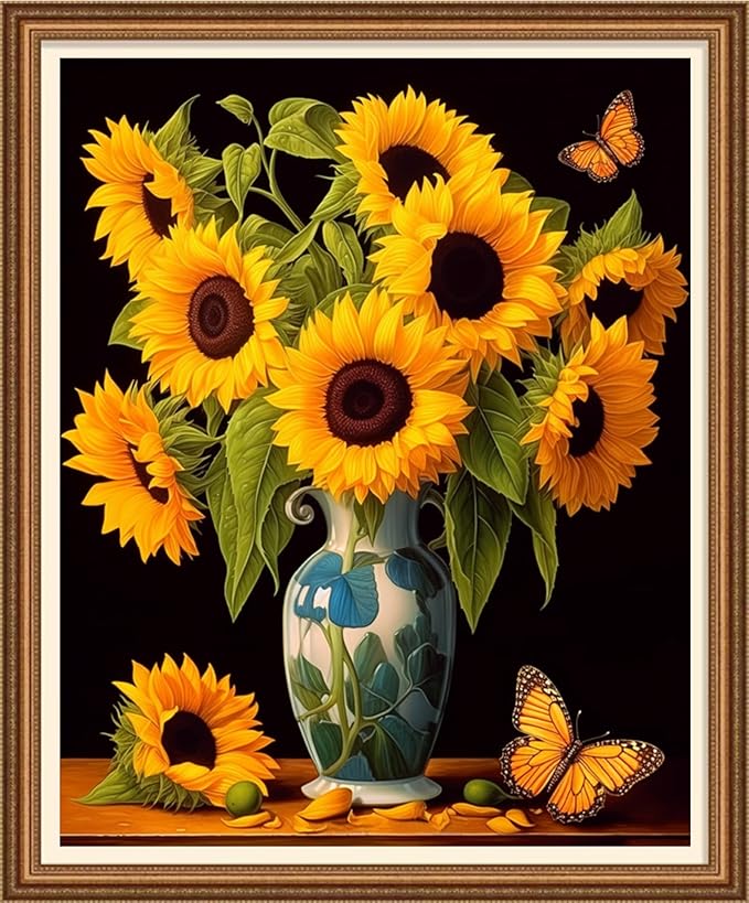Disnesart Cross Stitch Stamped Full Embroidery Kits DIY 11CT Cotton Thread Printed DIY Needlepoint Kits Craft Needlework Set Cross-Stitch Stamped Sets-Sunflower Vase 16x20 inch
