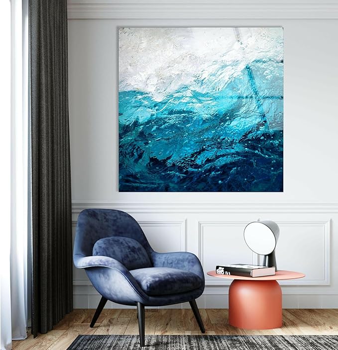 My Photostation.com 30Wx24H'' Blue Waves Abstract Glass Wall ArtTempered Glass Printing Wall Decor Large Wall Art Wall Hangings