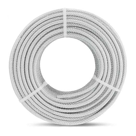 3/16" Wire Rope, 50Ft PVC Coated Steel Cable 7×7 Strand Core, Ideal Cable Railing System for Stair Handrail Balusters Porch Fence Deck, String Light Hanging, Clothesline, Curtains, Shade Sail