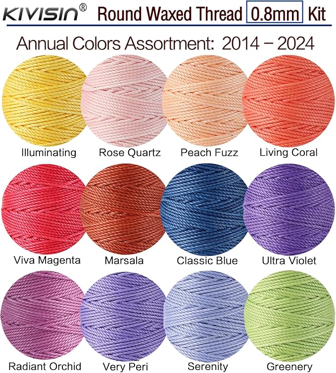 KIVISIN Trendy Color Waxed Thread 0.8mm, Heavy Duty Wax Polyester Cord 32 Yards String Spools Wax Coating for Bracelets Braiding, Micro Knotting, Sewing, Stitching, Book Binding, Micro Macrame Making