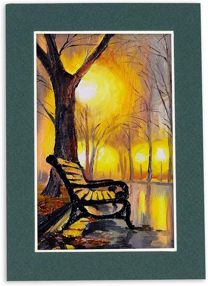 8.5x11 Mat Bevel Cut for 7x9 Photos - Acid Free Forest Green Precut Matboard With Backing Board and Crystal Clear, Self Seal Photo Mat Bag - For Pictures, Photos, Framing - 4-ply Thickness