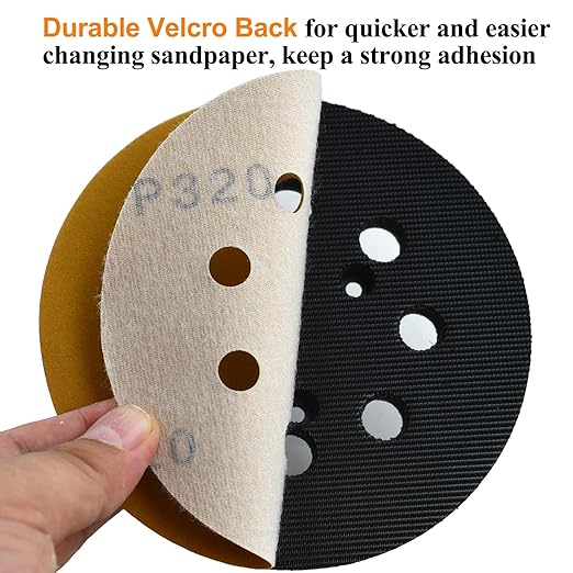 5-Inch 8-Hole Hook and Loop Sanding Discs 320-Grit Random Orbit Sandpaper, 50-Pack