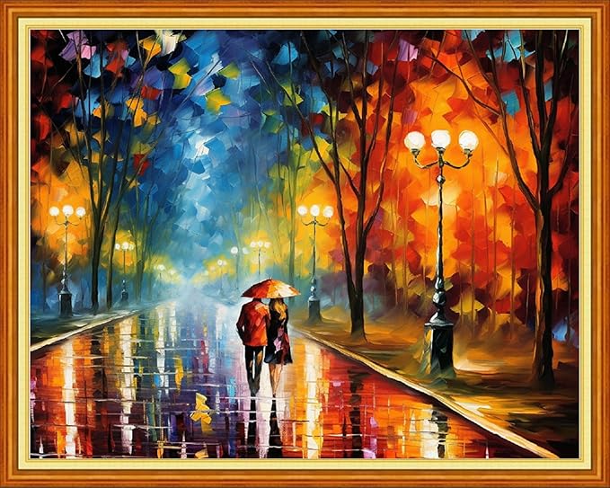 Redxing Stamped Cross Stitch Kits Full Range of Embroidery Starter Kits- Needlepoint Counted Cross Stitch Kits for Beginner Adults 11CT Printed Embroidery Kit-Romantic Night Stroll 16x20 inch