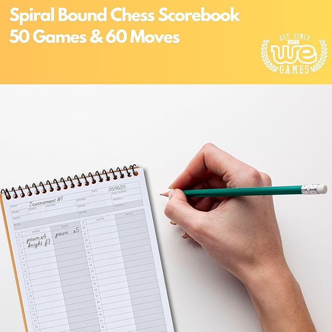 WE Games Ultimate Chessplayer's Scorebook - Spiral Bound & Paperback Chess Notation Book with 50 Games & 100 Moves, Ideal Chess Score Sheets for Clubs & Tournaments