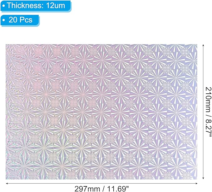 PATIKIL 11.7x8.3" Hot Stamping Foil Paper Sheet, 20 Sheets A4 Heat Transfer Hot Stamping Paper Foil for Leather DIY Logo Decor Craft Gift Package Scrapbook Card, Snowflake Silver