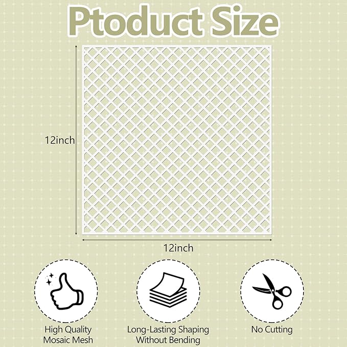 24 Pcs Mosaic Grid Tile Mesh with Adhesive Backing, 12x12 Inch Alkaline Resistant Fiberglass Sheets for DIY Installation, Crafts, Bathroom, Kitchen