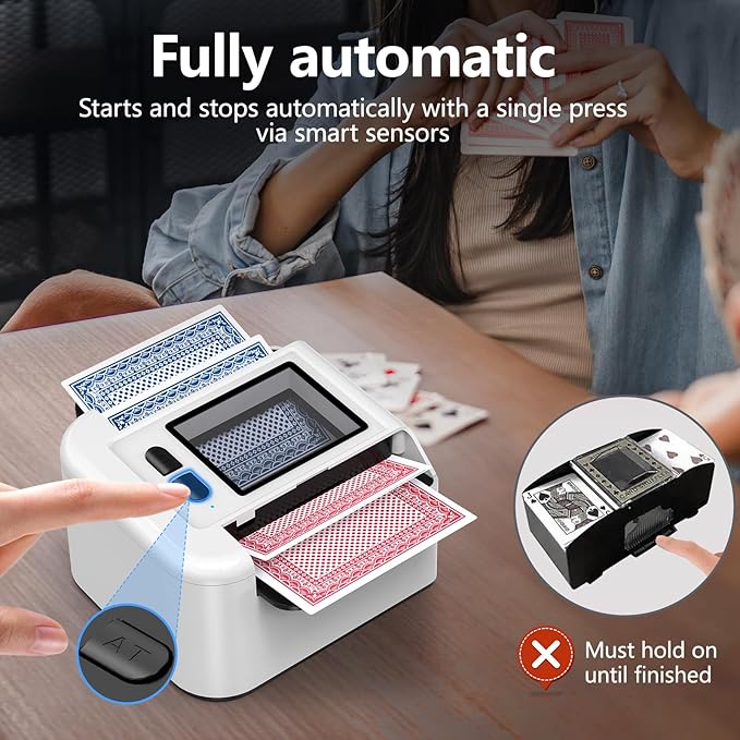 ShinePick Automatic Card Shuffler, Electric Shuffling Machine with 2000mAh Rechargeable Battery, Low Noise Card Shuffler - Automatic and Manual Mode for Poker, Phase 10, UNO, Skip-Bo
