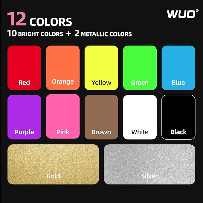 WUO Window Chalk Markers,12 Colors Car Markers,10mm 3-In-1 Jumbo Wide Nib, Dust-Free & Non-Toxic - Erasable Blackboards Marker For Rock Painting, Poster, Stone, Ceramic, Glass
