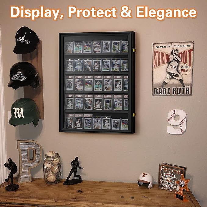 Mlikero Baseball Card Display Case, 35 Graded Card Display Frame Lockable, Trading Card Display with UV Protection Sports Card Display Case for Baseball Cards, Football Cards, Sports Cards