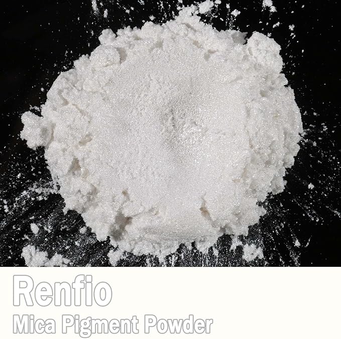 Renfio 100g Mica Powder Pigment, Metallic Natural Dye Mineral Pearl Shimmer Epoxy Resin Dye for Painting Soap Making Slime Bath Bombs 3.5 Oz - Porcelainous White