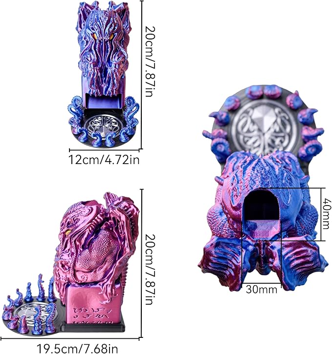 3D BEST Q Cthulhu DND D&D Dice Tower，3D Printed Compatible with Dungeons and Dragons, 28mm Miniature Wargaming, Tabletop RPGs, Wargame Scenery, Endless Deep Sea Series (Purple&Blue)