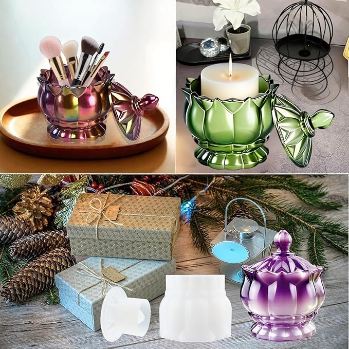 Resin Jar Mold with Lid, Silicone Jar Mold 3D Storage Jewelry Candle Holder Container Mould for Resin Casting, Concrete Craft Decor
