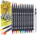 12 Colors Blendable Watercolor Markers 2025 Upgrade Double Tip Paint Pens with 1 Water Brush Pen Water Based Coloring Pens Drawing Markers Set with Flexible Brush Tip for Artists and Beginners