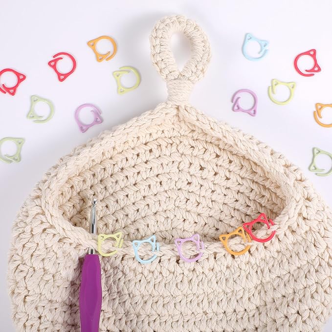 MBAIYO 48pcs Cat Stitch Markers for Crocheting, Cat Metal Crochet Stitch Marker Ring Multicolor Knitting Stitchs Markers Spiral Crochet Stitchs Marker Set for DIY Weaving Knitting Sewing Tools