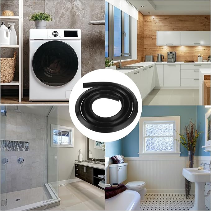 uxcell Flexible Molding Trim, 59 Inch Flexible Quarter Round Molding Silicone Peel and Stick Trim Self Adhesive Shower Water Barrier for Corner Decor Bathroom Kitchen, Black