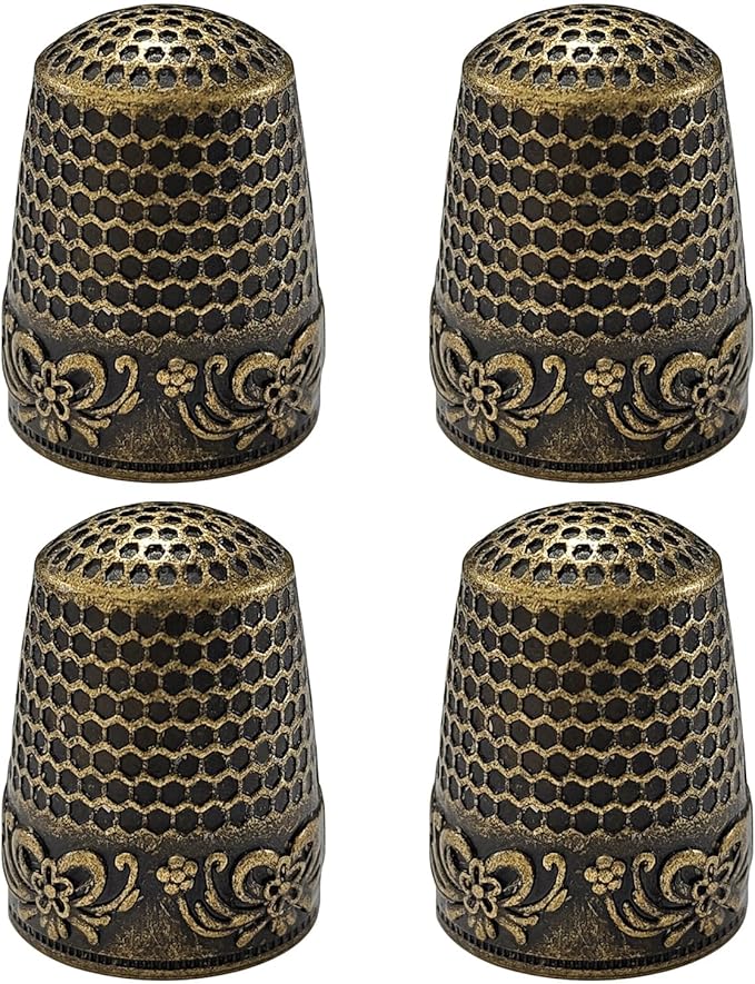 FR 4Pcs Sewing Thimbles, Metal Thimbles for Hand Sewing Finger Protector Knitting Needlework DIY Tools Bronze