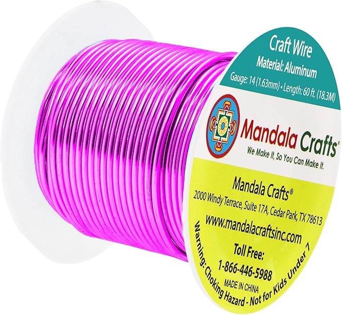 Mandala Crafts 14 Gauge Anodized Aluminum Craft Wire for Jewelry Making - 60 FT Colored Flexible Magenta Wire - Bendable for Bonsai Armature Crafting Sculpting