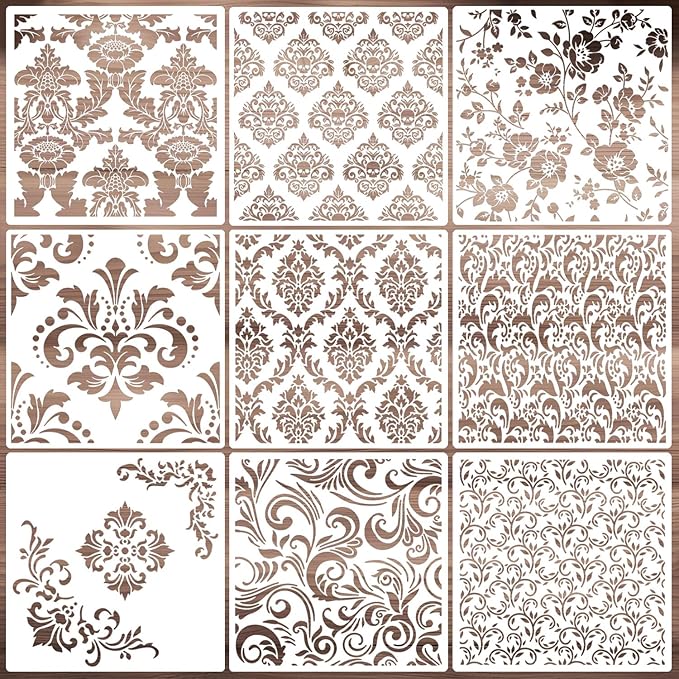 Damask Stencils for Walls 12inch Damask Stencil Large Texture Stencils for Painting on Wood Furniture Canvas Paper Fabric
