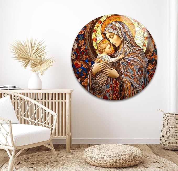My Photostation.com 27Wx43H'' Jesus and Virgin Mary Glass Wall Art Tempered Glass Printing Wall Decor Large Wall Art Wall Hangings