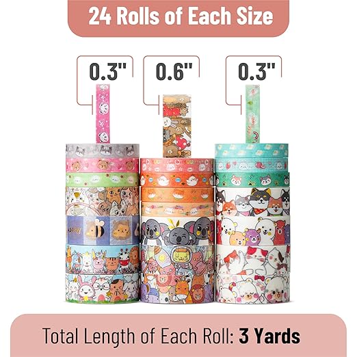 Mr. Pen- Cute Washi Tape for Journaling, 24 Rolls (12 x 7.5mm Wide & 12 x 15mm Wide), 3 Meter/Roll, Decorative Gold Foil Washi Tape Set, Halloween Supplies