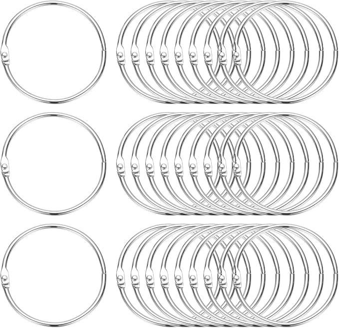 PATIKIL 2.2" x 2.4" Loose Leaf Binder Rings, 30 Pcs Metal Book Rings Nickel Keychain Ring for Paper Index Cards Flash Card Notebook Rings Office Home Book Binder, Silver Tone