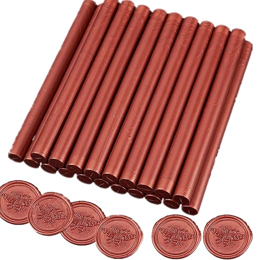 Red Gold Wax Seal Sticks, ONWINPOR 20pcs Waxs Sealing Sticks for 0.28'' Glue Gun, Waxing Seal Stamp, Wedding Invitations, Envelope, Christmas Gift Ideas (Red Gold)