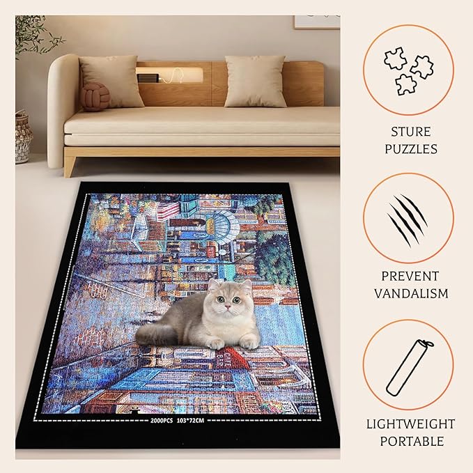 Jigsaw Puzzle Mat Roll Up - 3000 2000 1500 1000 Pieces Puzzel Matte, Black Felt Roll-Up Puzzles Felt Save Mats Trays for Sorting Board Clear Sheets and Frame Keeper for Adults