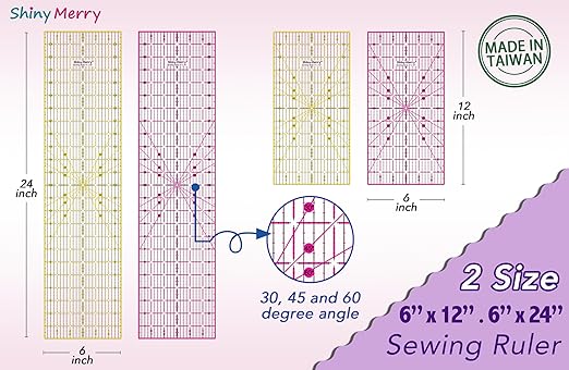 Quilting Ruler 6"x24",Non-Slip Clear Acrylic Sewing Ruler with Easy-to-Read Grid,Yellow & Black Grid Design,Perfect for Fabric,Patchwork,Cutting & Sewing Crafts,Durable Tool for Quilting