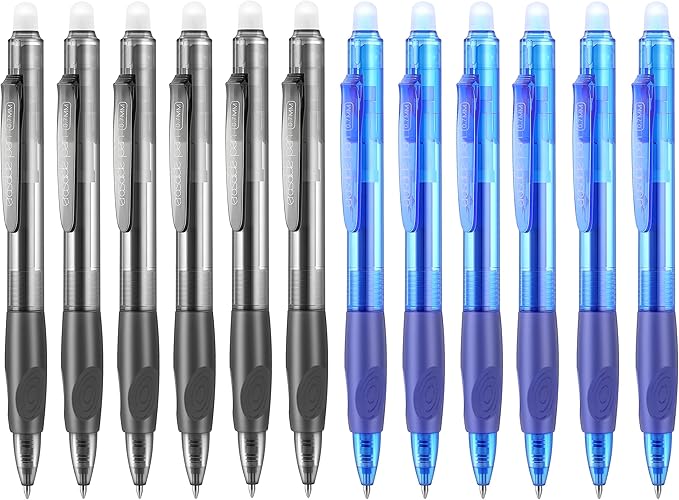 Aozora Erasable Pens Click Fine Point 0.7 mm Retractable Erasable Gel Pens for Completing Sudoku and Crossword Puzzles 12 Pack (Black＆Blue)