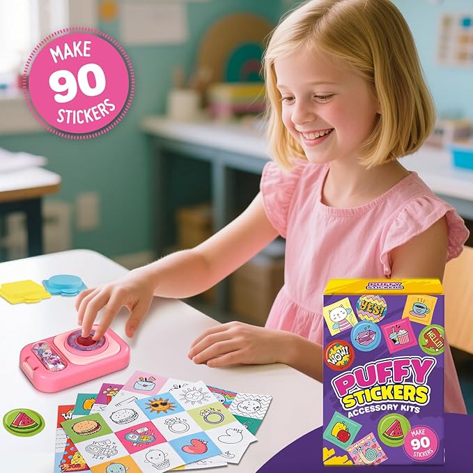 Sticker Maker 90 Refill Kit - Make Your Own 3D Stickers for Kids - DIY Arts and Crafts for Kids Ages 6-10 - Creative Craft Kits Gifts for Girls Boys Year Old Classroom Rewards
