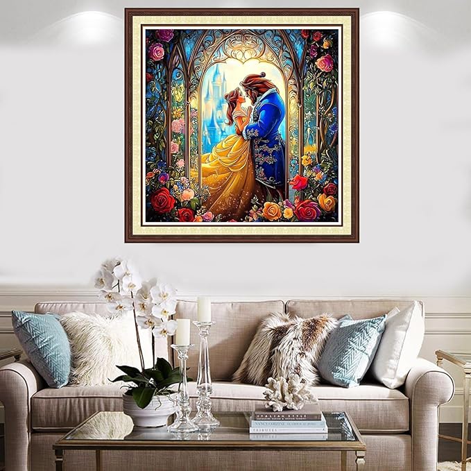 Findvoor Counted Cross Stitch Kits for Adults Full Range of Cross Stitching Embroidery Unprinted Pattern for Beginners, 11CT Needlepoint Kit Patterns Embroidery Kits-King and Princess 18x18 inch