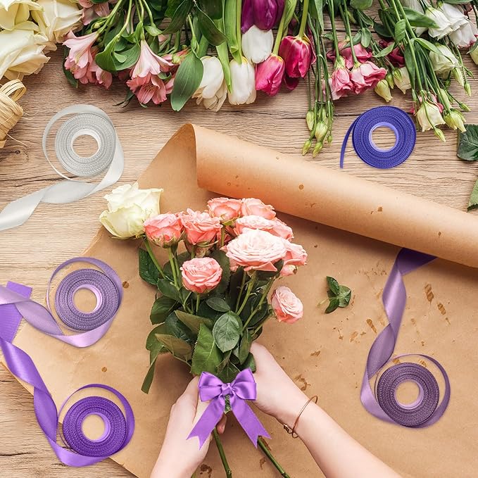 1-1/2 Inch Purple Satin Ribbons for Crafts, 6 Rolls Single-Faced Purple Assorted Ribbons for Gift Wrapping Flower Bouquet Wedding Invitations Bridal Shower Hair Bows Garland Party Decor