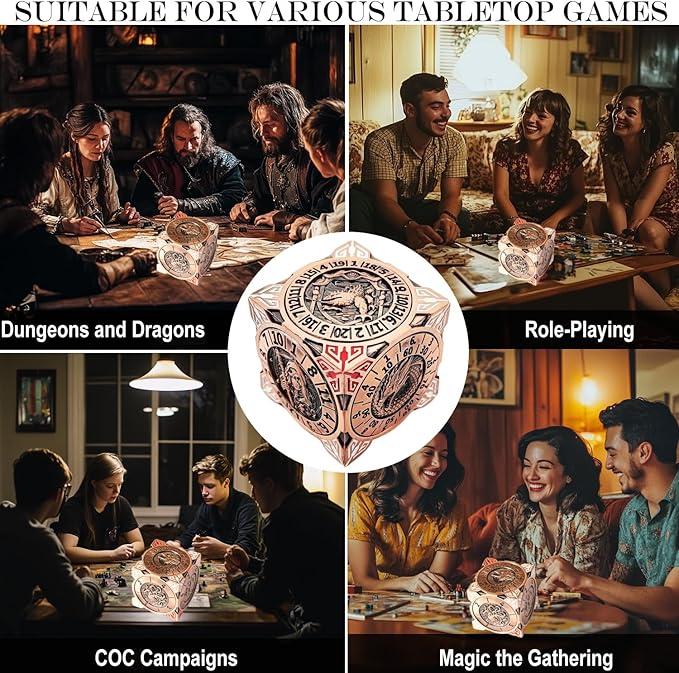 6 Sided Spinner DND Dice - Metal D4 D6 D8 D10 D10% D12 D20 All in One D&D Set - Cool Role Playing Gifts for Dungeons and Dragons TRPG MTG Games Lover Players Red Copper