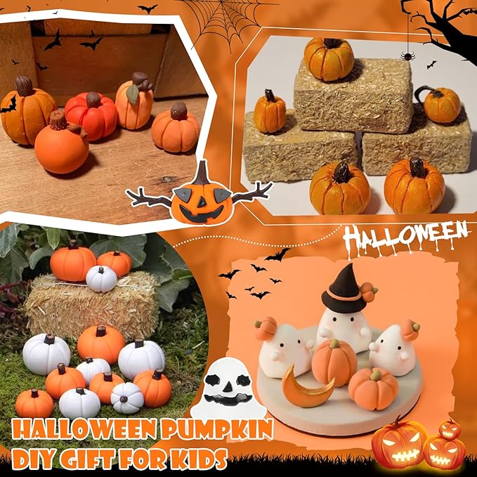 YOGFIT 36 Pack Halloween Pumpkin DIY Craft Clay Kit for Kids, Air Dry Moldable Clay DIY, Pumpkin Craft Kit for Halloween Decorations Indoor Outdoor Trick or Treat Party Favors