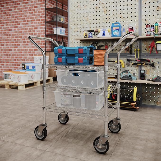 18" W x 24" L x 36" H Chrome Heavy Duty Utility Cart | 3-Tier | NSF Commercial Storage Rack Mobile Unit | Storage and Mobility Solution for Your Business