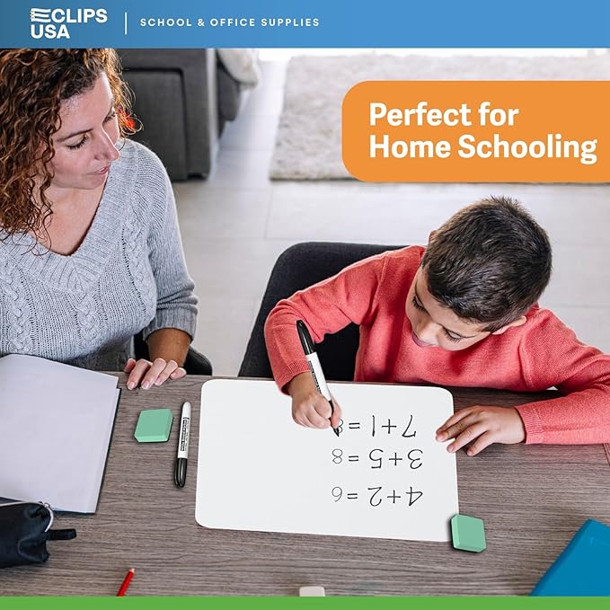 Dry Erase Board, Dry Erase Lap Boards (with 12 Markers & 12 Erasers), Small White Boards Dry Erase, White Board Mini, 9” x 12” Double Sided (12 Pack)