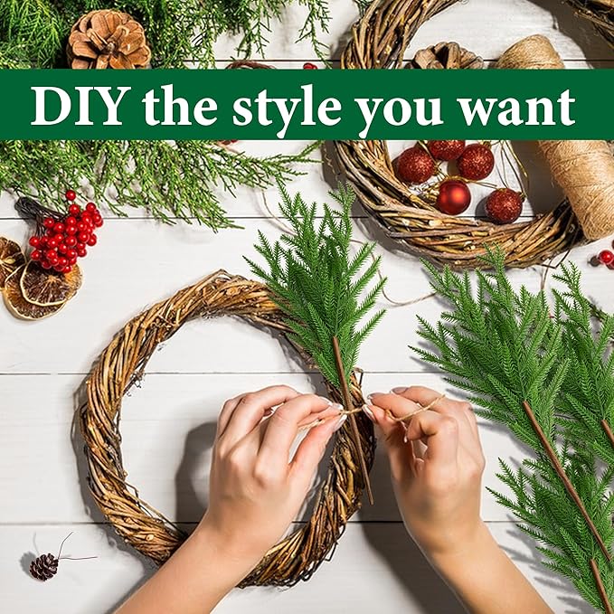 Watayo 15 Pcs Christmas Norfolk Pine Branches with Pine Cones, 19" Extra Length Fake Greenery Norfolk Pine Stems Sprigs, Artificial Xmas Branches Plants Pine Leaves for DIY Craft Garland Home Decor