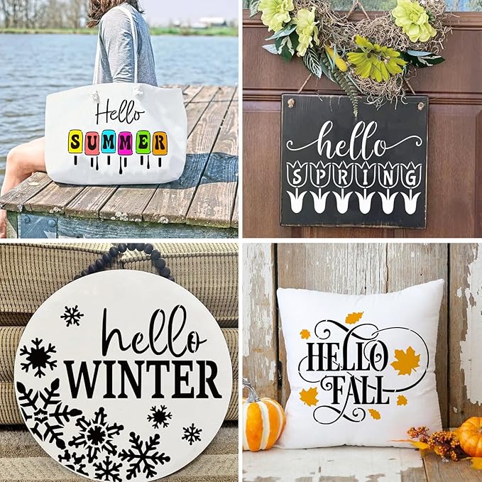 9 Pcs Welcome Stencils for Painting on Wood Reusable Round Home Sweet Home Stencil Large Hello Fall Templates for Door Hanger Canvas DIY Crafts (9 Welcome)
