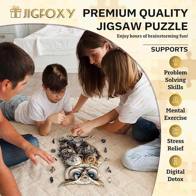 Jigfoxy Wooden Puzzles for Adults, Mechanical Owl Wood Puzzles Adult, Unique Animal Shape Wooden Jigsaw Puzzles for Adults, Birthday Gifts for Puzzle Lovers, Family(L-13.4 * 9.1in-200pcs)