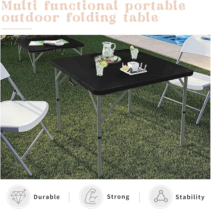 Set of 2 Square Folding Table 34in Multi-Functional Portable Folding Card Table with Carrying Handle for Indoor Outdoor Camping,Picnic, Office, Party Use HDPE Plastic Tabletop with Metal Frame(Black)