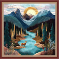 DMCXART Counted Cross Stitch Kits for Adults Needlepoint Kits Unprinted Cross Stitching Embroidery Kit 11CT Cross Stitch Supplies-Landscape of Mountains and Rivers 18x18 inch