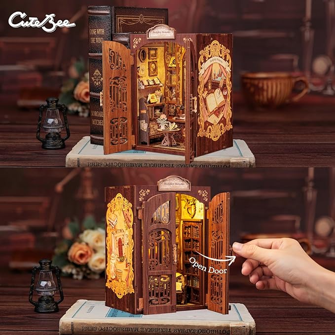 CUTEBEE Book Nook Kit - DIY Miniature House Kit for Adults and Teens, Dollhouse Booknook Tiny House Model Build Bookshelf Decor, Gifts for Family, Friends