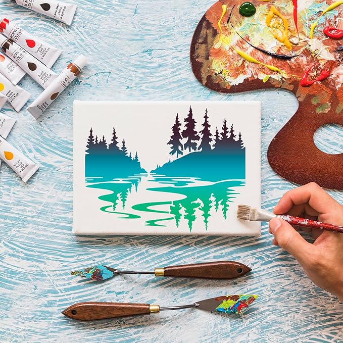 Mountain Tree Stencils for Painting 12” Forest Animal Stencils Pine Tree Stencil Reusable Drawing Templates for Wood T-Shirt Fabric DIY Crafts
