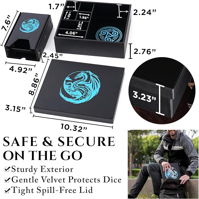 Soar Forge Dice Tray and Dice Tower for DND and RPG - All-in-One Game Roamer Tray & Large Tower for Random Rolls - Stores Your Sets, Mini's and More Compatible with D&D (Blue Dragon)
