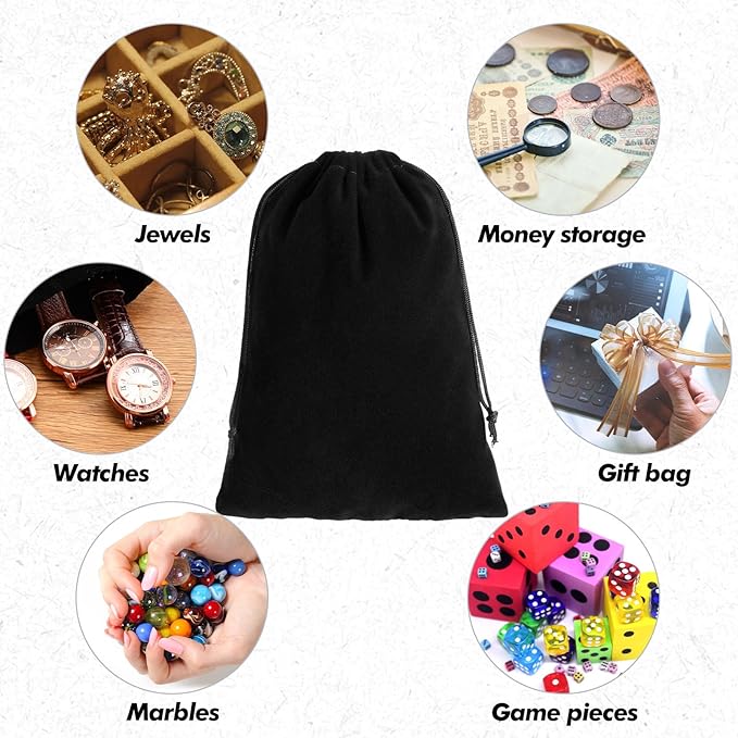 100 Pcs 4 x 6 Inch Velvet Drawstring Bags Small Jewelry Pouches Black Velvet Gift Bags with Drawstring for Earring Watch Storage Christmas Wedding Party Favors, Black