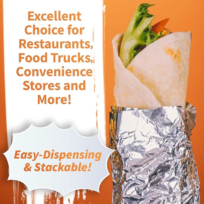 Insulation Sandwich Wrapping Paper Aluminum Foil Sheets - [50 Pack] - (14" x 10.3") - Aluminum Foil Sandwich Wrap Sheets For Sandwich Wraps, Burritos and BBQ